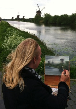 Painting Windmills at the Kinderdijk in Holland Painting Windmills at the Kinderdijk in Holland