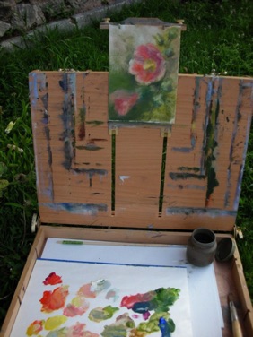 Painting Hollyhocks<br>
France, 2006 Painting Hollyhocks<br>
France, 2006