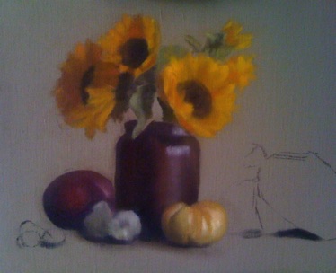 Sunflowers with Heirloom Tomato